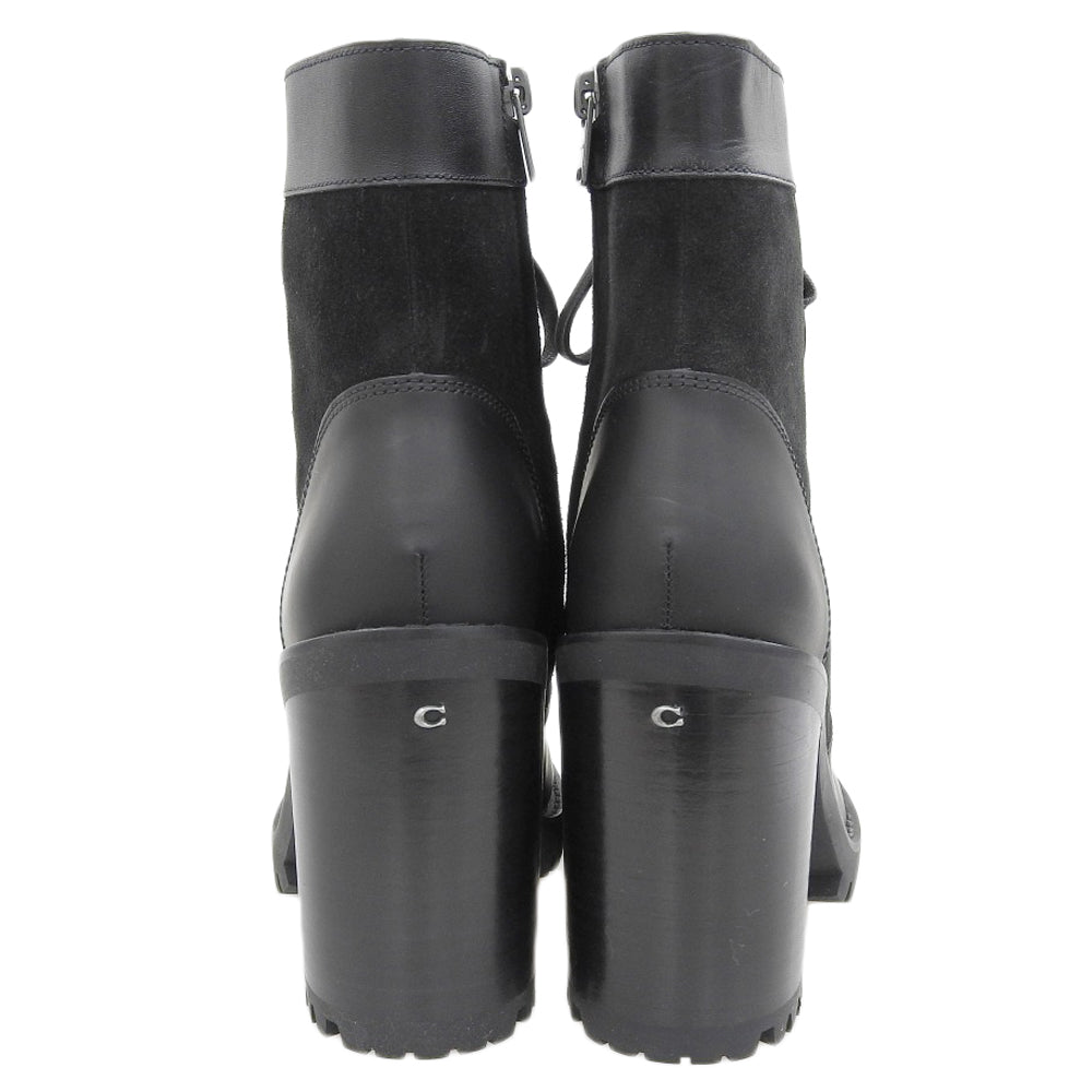 COACH コーチ 美品 スエード切り替え レースアップブーツ シューズ レディース 黒 ブラック 23.5cm G4235 シューズ 6.5B(US)