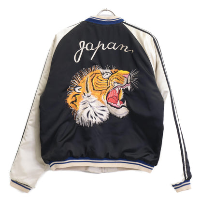 TAILOR TOYO テーラ―東洋 M18484 ﾌﾞﾗｯｸ×ﾎﾜｲﾄ 虎･舞妓･牡丹･富士 ﾘﾊﾞｰｼﾌﾞﾙｽｶｼﾞｬﾝ ジャケット L