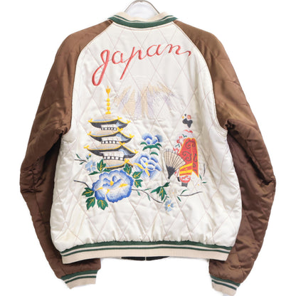 TAILOR TOYO テーラ―東洋 M18484 ﾌﾞﾗｯｸ×ﾎﾜｲﾄ 虎･舞妓･牡丹･富士 ﾘﾊﾞｰｼﾌﾞﾙｽｶｼﾞｬﾝ ジャケット L