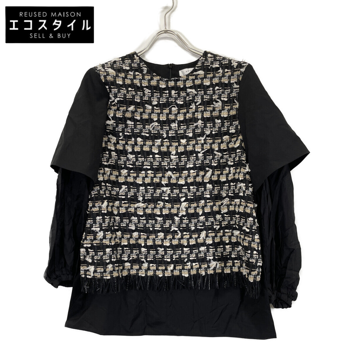 ADORE アドーア 531-2110100 ﾌﾞﾗｯｸ MALIHAﾐｯｸｽﾂｲｰﾄﾞﾌﾞﾗｳｽ トップス 38