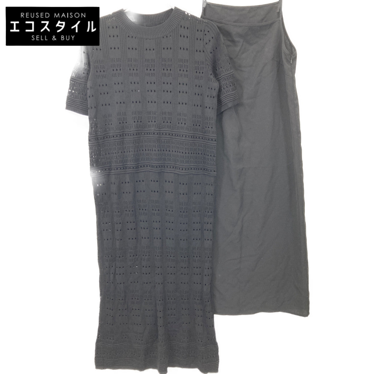 ADORE アドーア 531-0174503 ﾌﾞﾗｯｸ ﾚｰｼｰﾆｯﾄﾜﾝﾋﾟｰｽ ワンピース 38