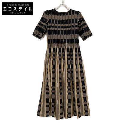 ADORE アドーア 531-0174308 ﾌﾞﾗｯｸ×ﾍﾞｰｼﾞｭ ｼﾞｬｶﾞｰﾄﾞﾌﾟﾘｰﾂﾆｯﾄﾜﾝﾋﾟｰｽ ワンピース 38