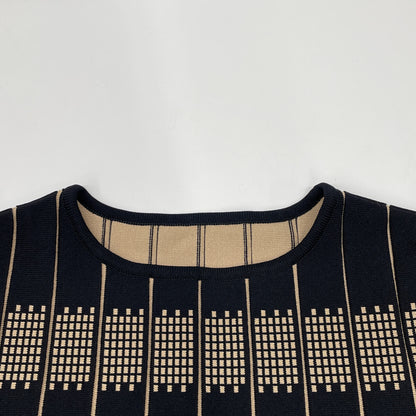 ADORE アドーア 531-0174308 ﾌﾞﾗｯｸ×ﾍﾞｰｼﾞｭ ｼﾞｬｶﾞｰﾄﾞﾌﾟﾘｰﾂﾆｯﾄﾜﾝﾋﾟｰｽ ワンピース 38