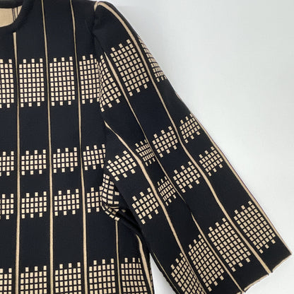 ADORE アドーア 531-0174308 ﾌﾞﾗｯｸ×ﾍﾞｰｼﾞｭ ｼﾞｬｶﾞｰﾄﾞﾌﾟﾘｰﾂﾆｯﾄﾜﾝﾋﾟｰｽ ワンピース 38