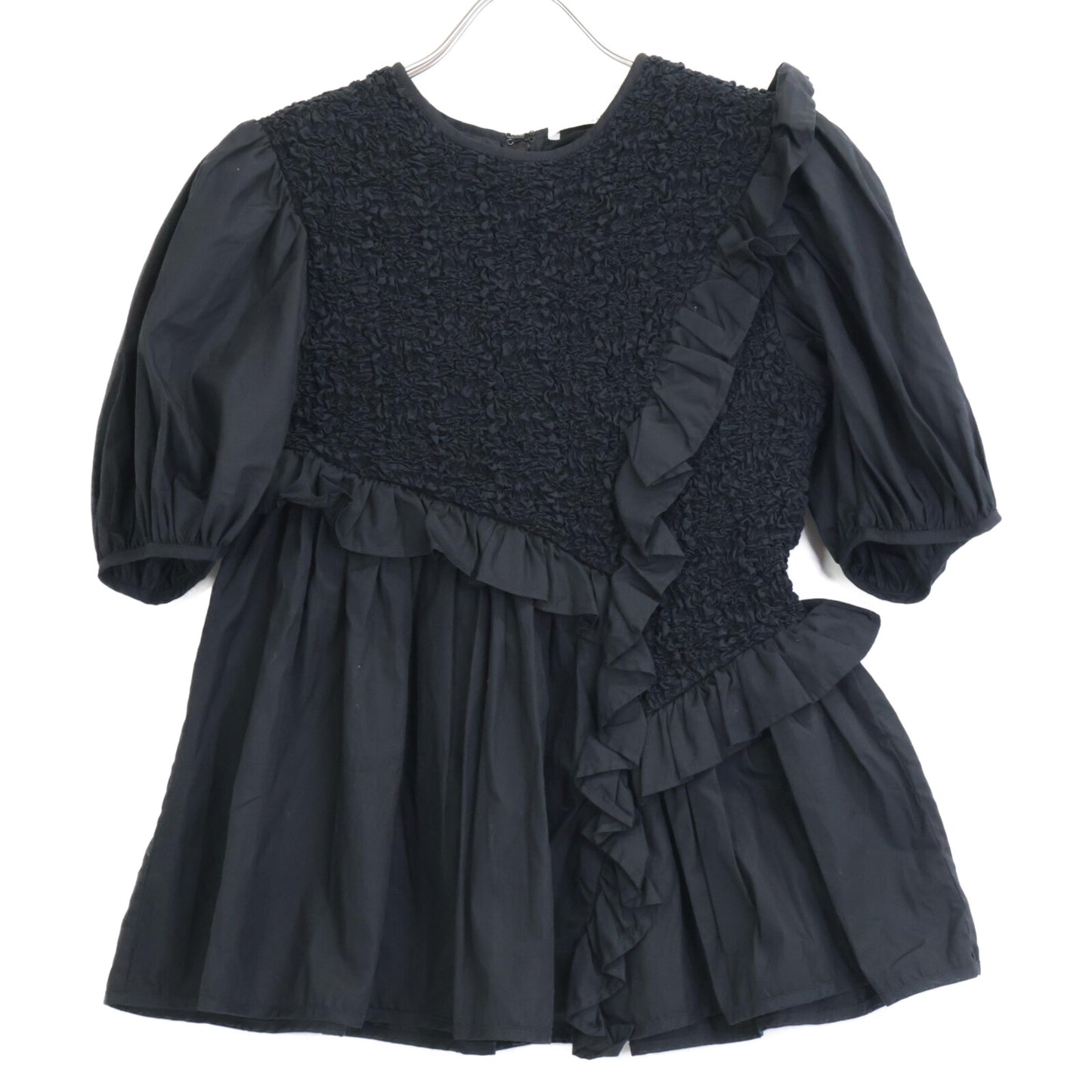 Cecilie Bahnsen セシリー バンセン ﾌﾞﾗｯｸ Carlotta Ruffled Cotton-Blend Poplin Top ﾌﾘﾙﾌﾞﾗｳｽ トップス UK6