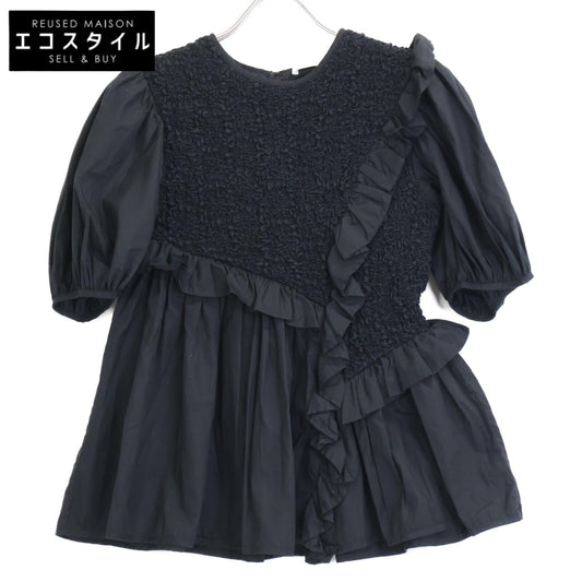 Cecilie Bahnsen セシリー バンセン ﾌﾞﾗｯｸ Carlotta Ruffled Cotton-Blend Poplin Top ﾌﾘﾙﾌﾞﾗｳｽ トップス UK6