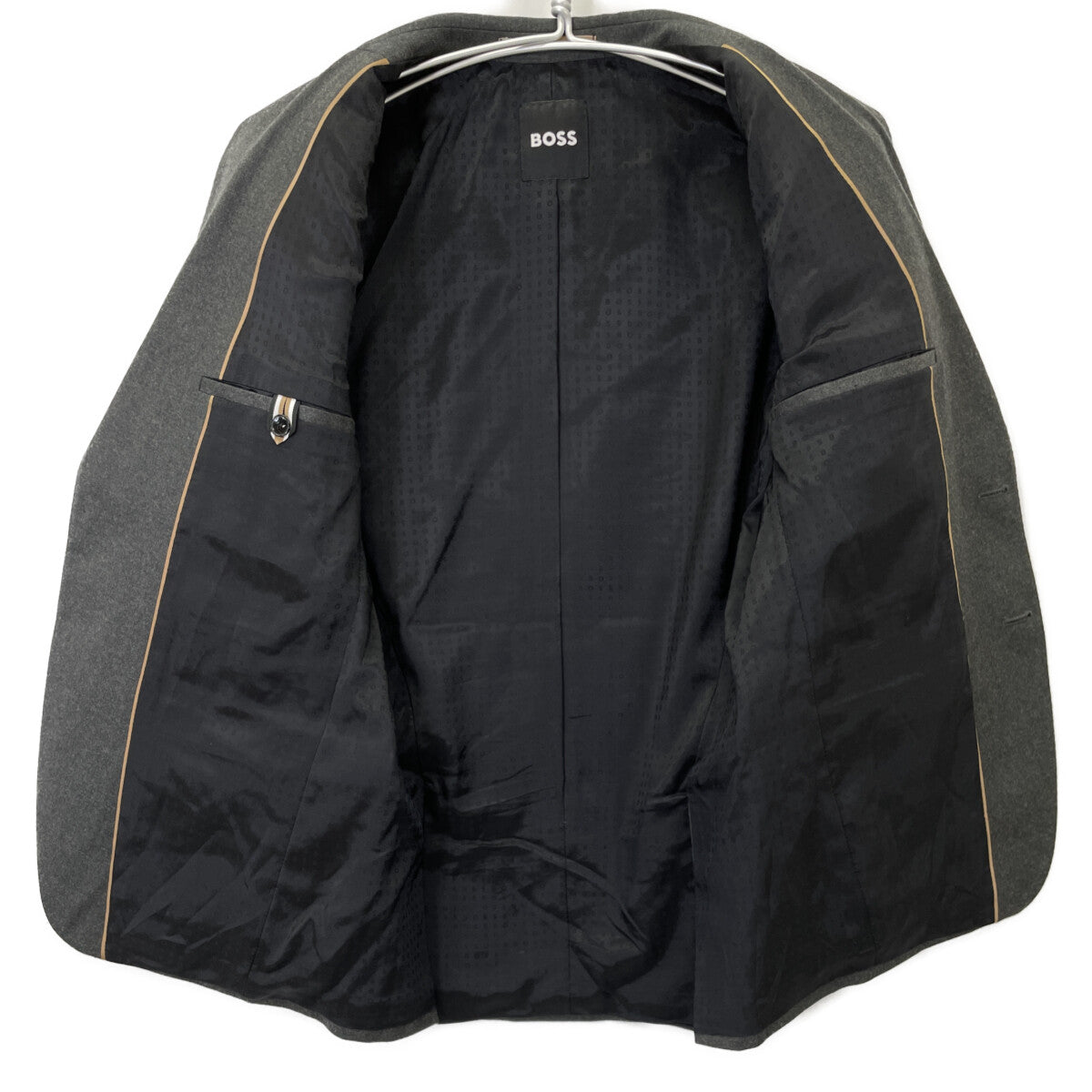 BOSS ボス ﾁｬｺｰﾙ ｳｰﾙﾎﾟﾘ ｻｲﾄﾞﾍﾞﾝﾂ 2Bｼﾞｬｹｯﾄ/ﾊﾟﾝﾂ ｽｰﾂ スーツ セットアップ 44