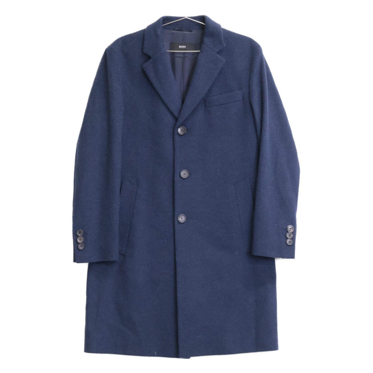 BOSS ボス ﾀﾞｰｸﾌﾞﾙｰ ｳｰﾙｶｼﾐﾔ 3Bﾁｪｽﾀｰｺｰﾄ コート 46