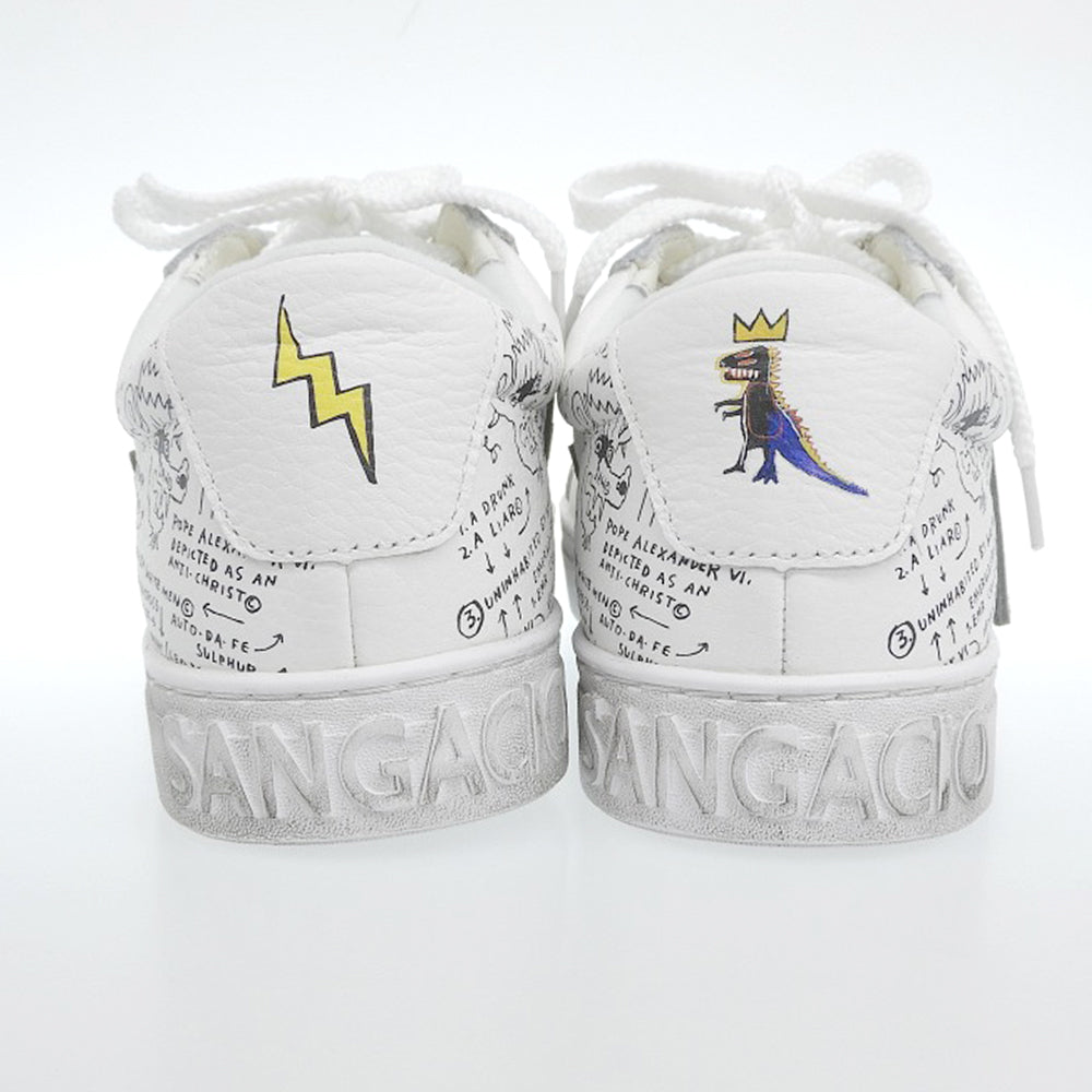 Sangacio サンガッチョ 未使用 SG8 にゅ～ず レザー アートワークデザイン ローカットスニーカー メンズ ホワイト 25.0cm シューズ 7(US)