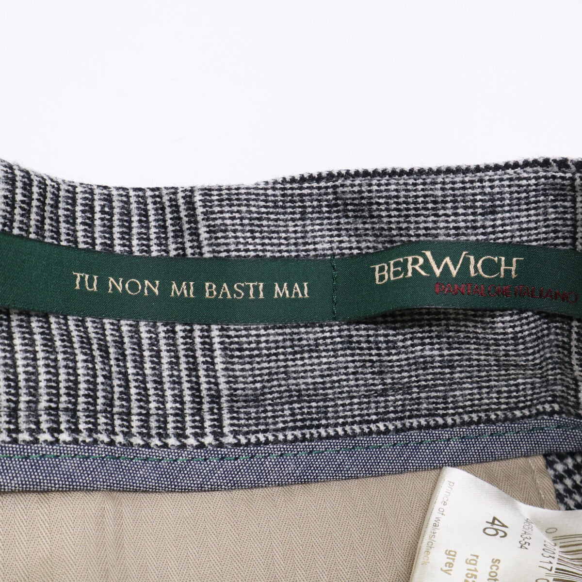 BERWICH ベルウィッチ RG1526X ｸﾞﾚｰ SCOTCH ｻｲﾄﾞﾞｱｼﾞｬｽﾀｰｸﾞﾚﾝﾁｪｯｸ2ｲﾝﾌﾟﾘｰﾂｸﾛｯﾌﾟﾄﾞﾊﾟﾝﾂ ボトムス 46