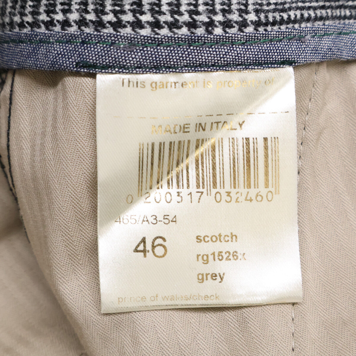 BERWICH ベルウィッチ RG1526X ｸﾞﾚｰ SCOTCH ｻｲﾄﾞﾞｱｼﾞｬｽﾀｰｸﾞﾚﾝﾁｪｯｸ2ｲﾝﾌﾟﾘｰﾂｸﾛｯﾌﾟﾄﾞﾊﾟﾝﾂ ボトムス 46