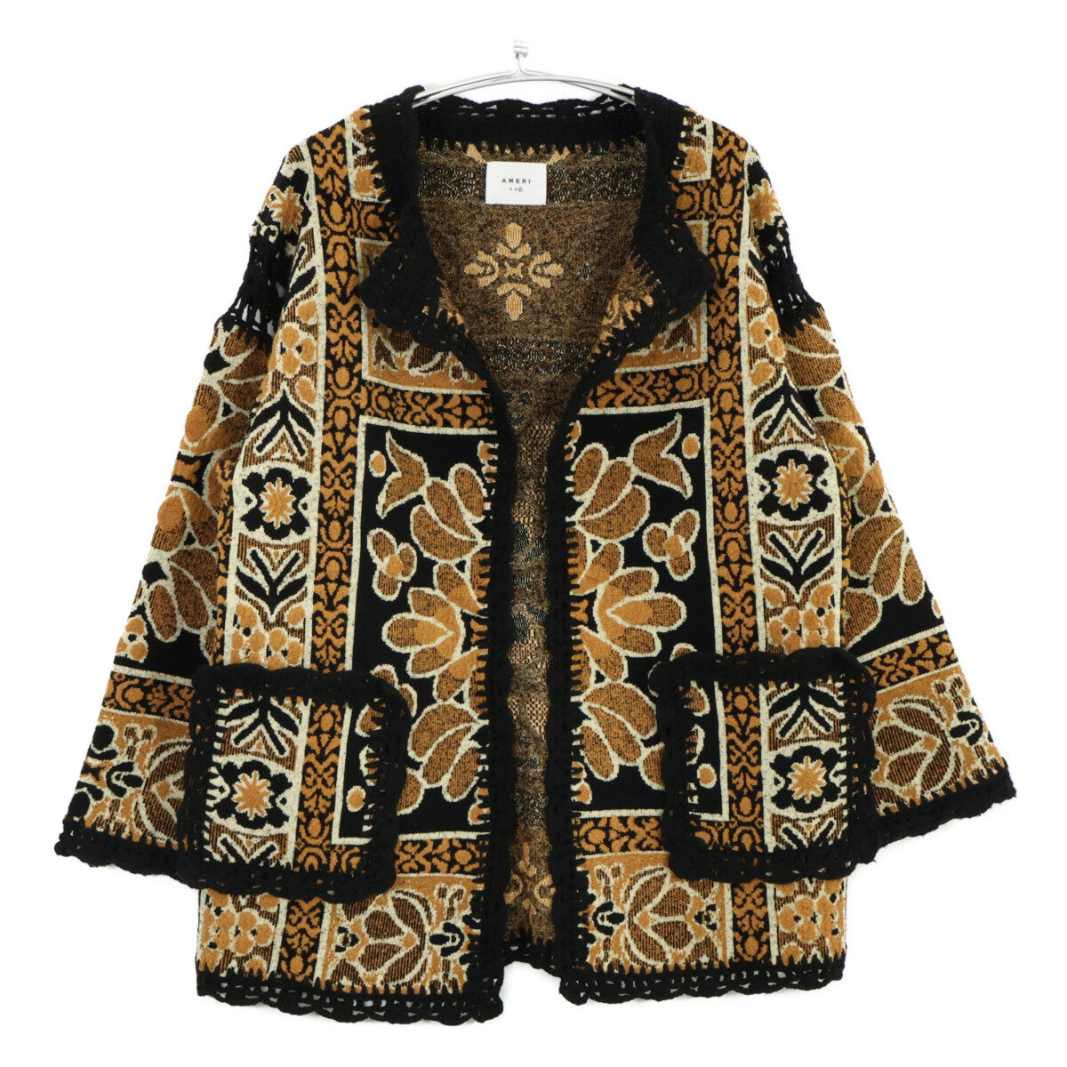 AMERI アメリヴィンテージ 0124206610310 ﾌﾞﾗｳﾝ×ﾌﾞﾗｯｸ ｳｰﾙ混 RUG PATTERN KNIT JACKET ジャケット F
