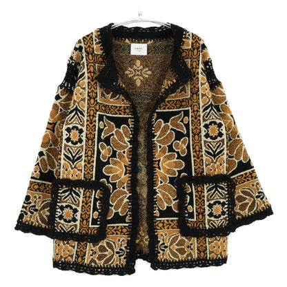AMERI アメリヴィンテージ 0124206610310 ﾌﾞﾗｳﾝ×ﾌﾞﾗｯｸ ｳｰﾙ混 RUG PATTERN KNIT JACKET ジャケット F