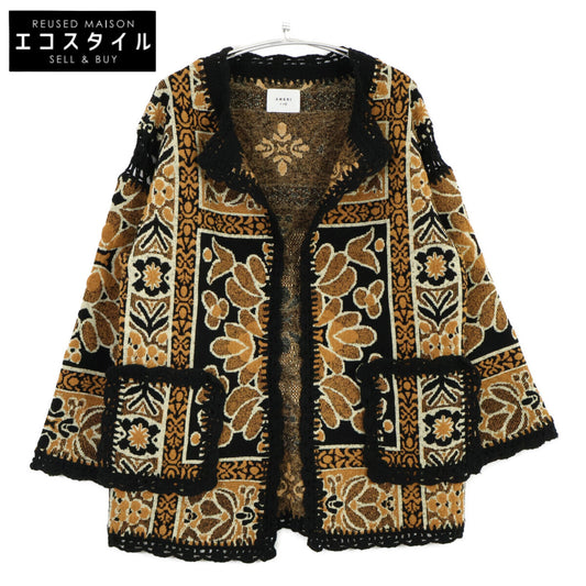 AMERI アメリヴィンテージ 0124206610310 ﾌﾞﾗｳﾝ×ﾌﾞﾗｯｸ ｳｰﾙ混 RUG PATTERN KNIT JACKET ジャケット F