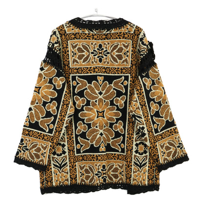 AMERI アメリヴィンテージ 0124206610310 ﾌﾞﾗｳﾝ×ﾌﾞﾗｯｸ ｳｰﾙ混 RUG PATTERN KNIT JACKET ジャケット F