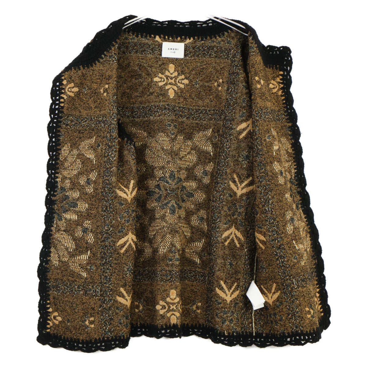 AMERI アメリヴィンテージ 0124206610310 ﾌﾞﾗｳﾝ×ﾌﾞﾗｯｸ ｳｰﾙ混 RUG PATTERN KNIT JACKET ジャケット F