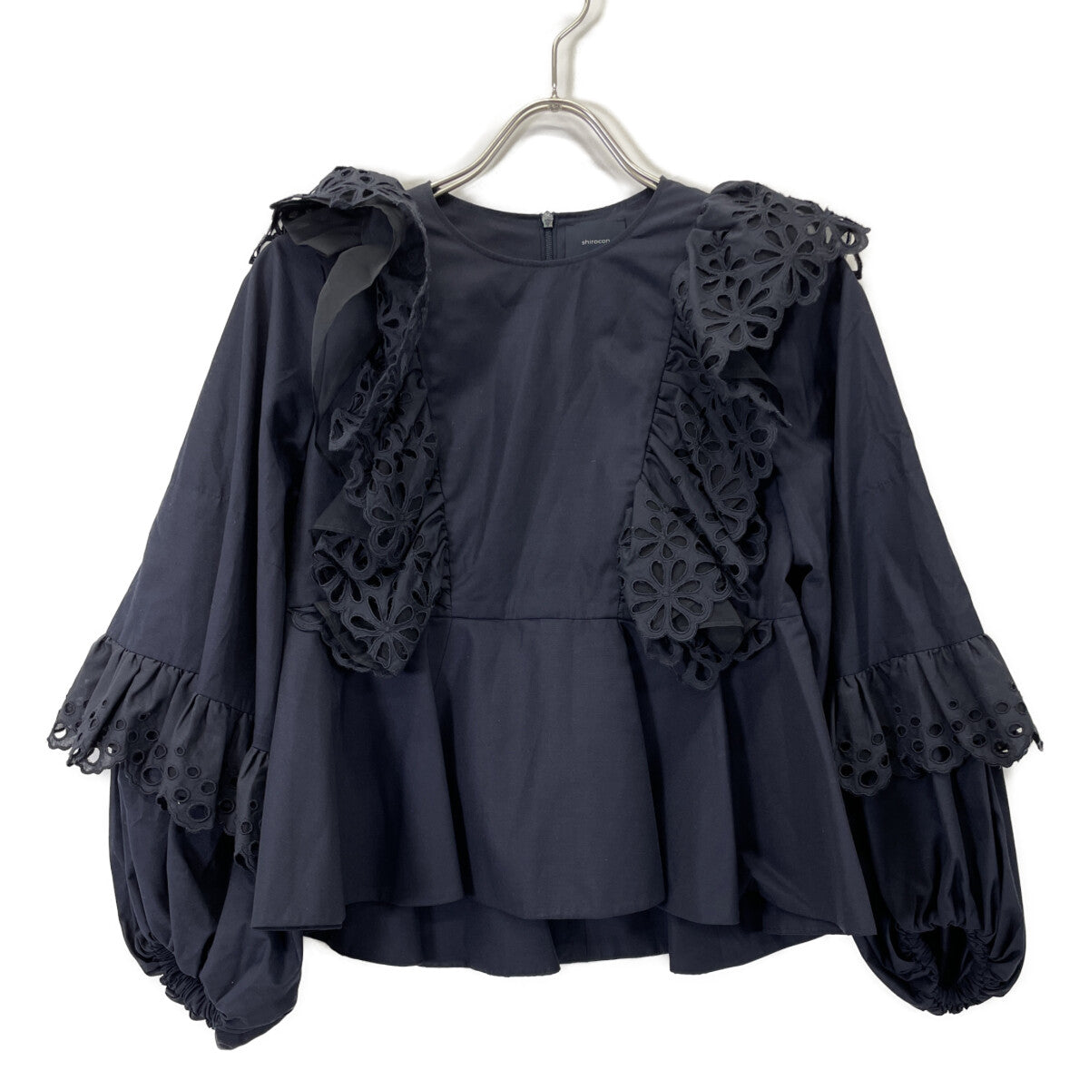 shirocon シロコン SC2221-003SP ﾈｲﾋﾞｰ ﾎﾟﾘｴｽﾃﾙ×ｺｯﾄﾝ ｶｯﾄﾜｰｸﾚｰｽ ﾏｰｶﾞﾚｯﾄﾌﾞﾗｳｽ トップス 36