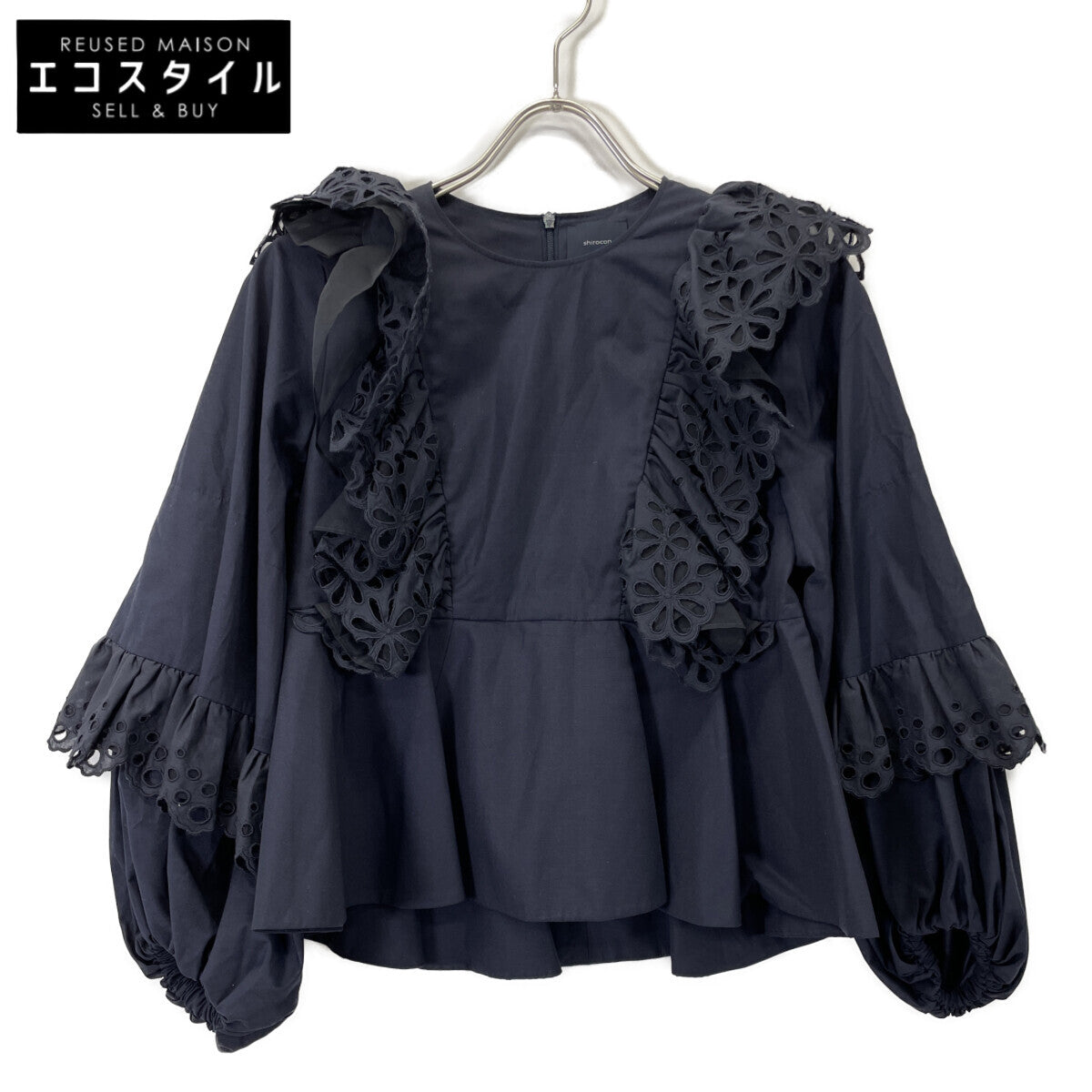 shirocon シロコン SC2221-003SP ﾈｲﾋﾞｰ ﾎﾟﾘｴｽﾃﾙ×ｺｯﾄﾝ ｶｯﾄﾜｰｸﾚｰｽ ﾏｰｶﾞﾚｯﾄﾌﾞﾗｳｽ トップス 36