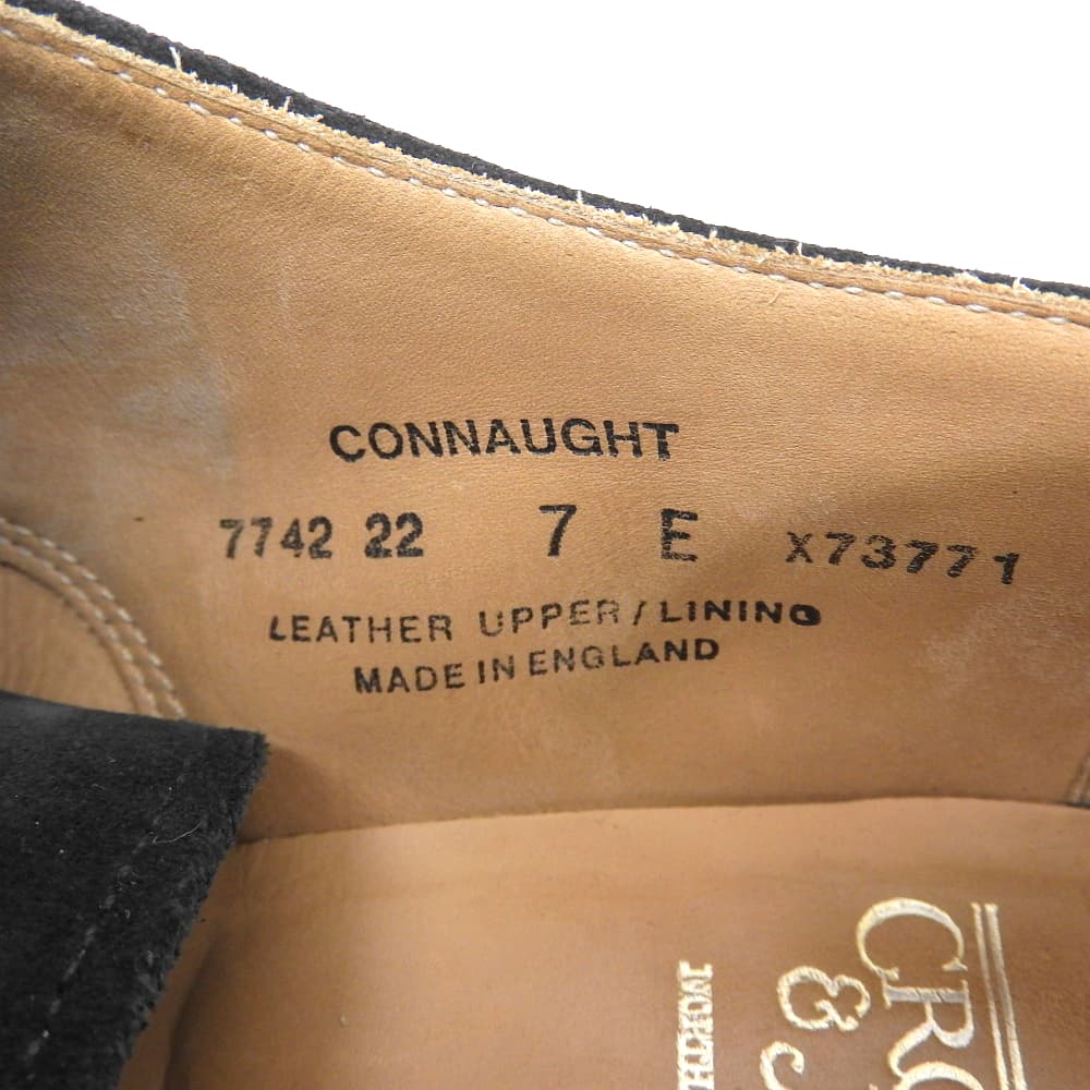 Crockett&Jones クロケット＆ジョーンズ CONNAUGHT ストレートチップ スエード シューズ メンズ ブラック 7E 7742 シューズ 7E