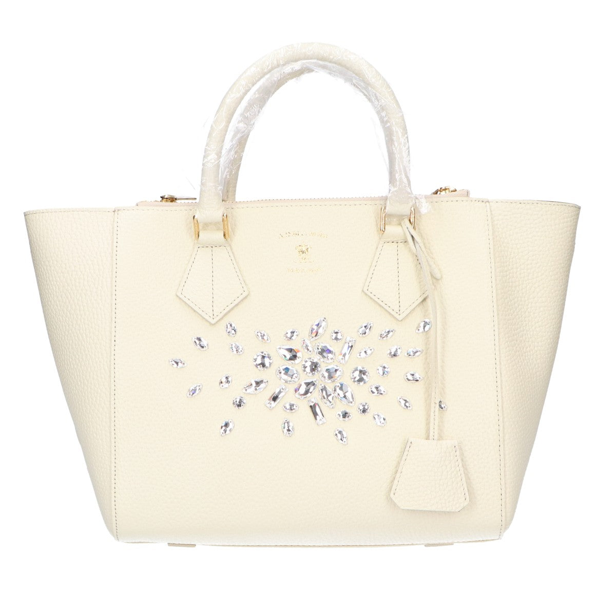 A.D.M.J. Accessoires De Mademoiselle ADMJ 【新品未使用】ACS01057 牛革 スワロフスキークリスタル付 Wジップ トートバッグ