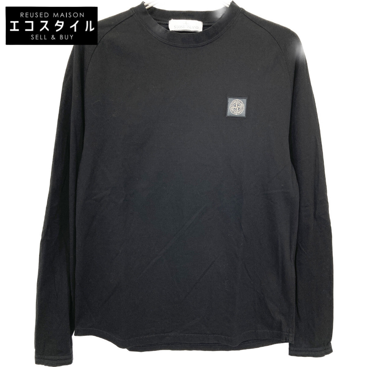 STONE ISLAND ストーンアイランド 701521212 ﾌﾞﾗｯｸ ﾛｺﾞﾊﾟｯﾁ ｸﾙｰﾈｯｸ L/Sｶｯﾄｿｰ トップス S