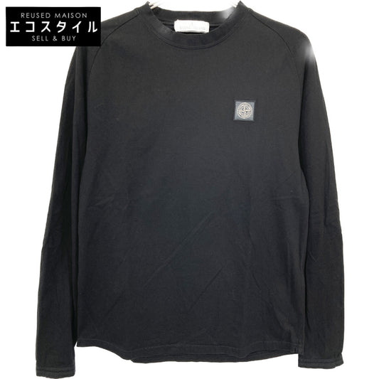 STONE ISLAND ストーンアイランド 701521212 ﾌﾞﾗｯｸ ﾛｺﾞﾊﾟｯﾁ ｸﾙｰﾈｯｸ L/Sｶｯﾄｿｰ トップス S