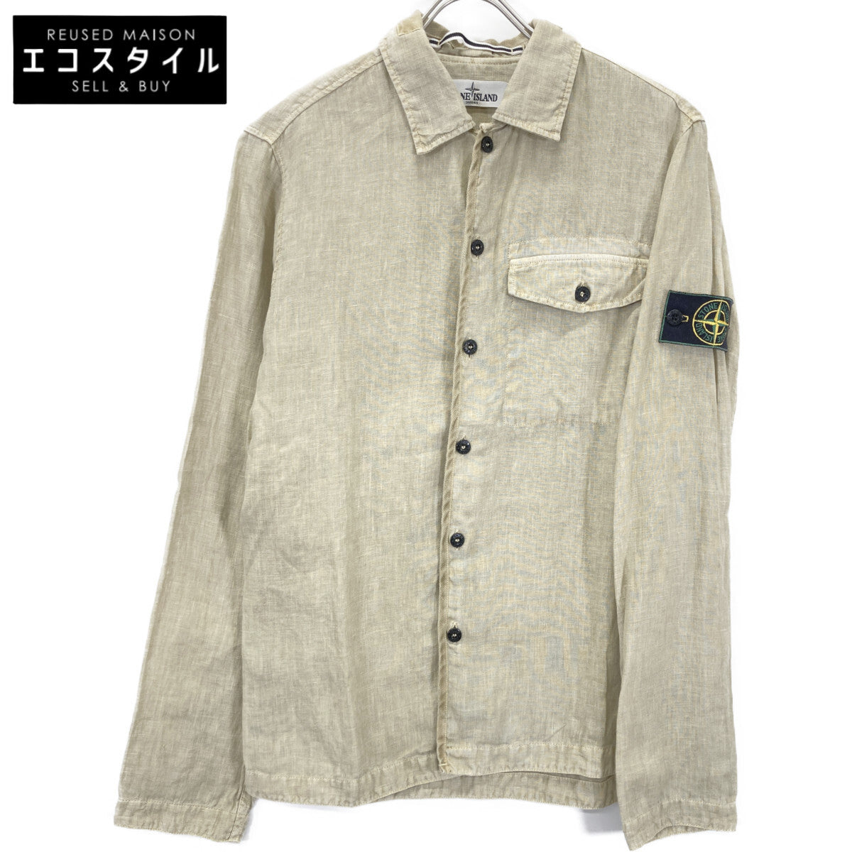 STONE ISLAND ストーンアイランド 561510501 ﾍﾞｰｼﾞｭ ﾘﾈﾝ ﾛﾝｸﾞｽﾘｰﾌﾞｼｬﾂ トップス S