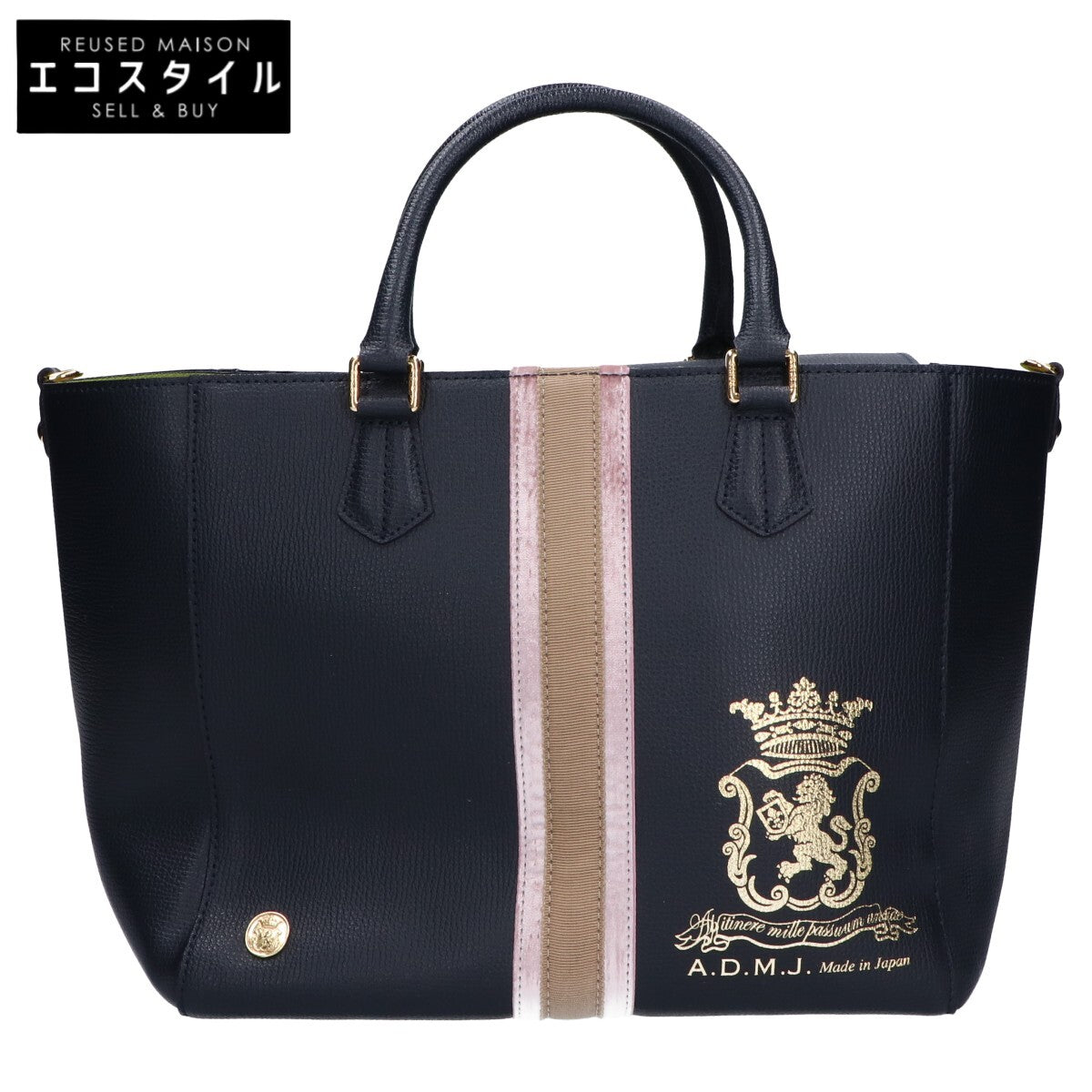 A.D.M.J. Accessoires De Mademoiselle ADMJ 【美品】撥水イタリアンレザー センターリボンモチーフ トートバッグ