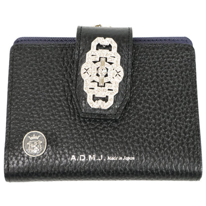 A.D.M.J. Accessoires De Mademoiselle ADMJ 【美品】牛革シュリンク型押し アールデコ がま口 スモールウォレット 二つ折り財布（小銭入れあり）