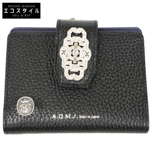 A.D.M.J. Accessoires De Mademoiselle ADMJ 【美品】牛革シュリンク型押し アールデコ がま口 スモールウォレット 二つ折り財布（小銭入れあり）