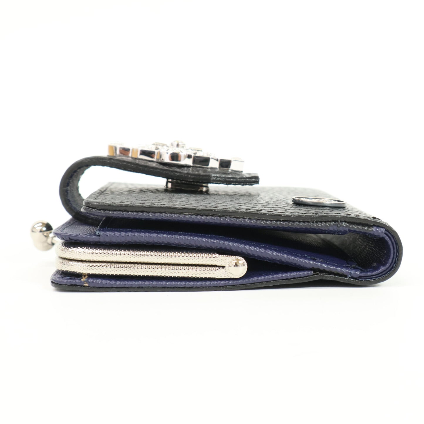 A.D.M.J. Accessoires De Mademoiselle ADMJ 【美品】牛革シュリンク型押し アールデコ がま口 スモールウォレット 二つ折り財布（小銭入れあり）