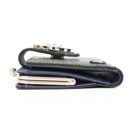 A.D.M.J. Accessoires De Mademoiselle ADMJ 【美品】牛革シュリンク型押し アールデコ がま口 スモールウォレット 二つ折り財布（小銭入れあり）