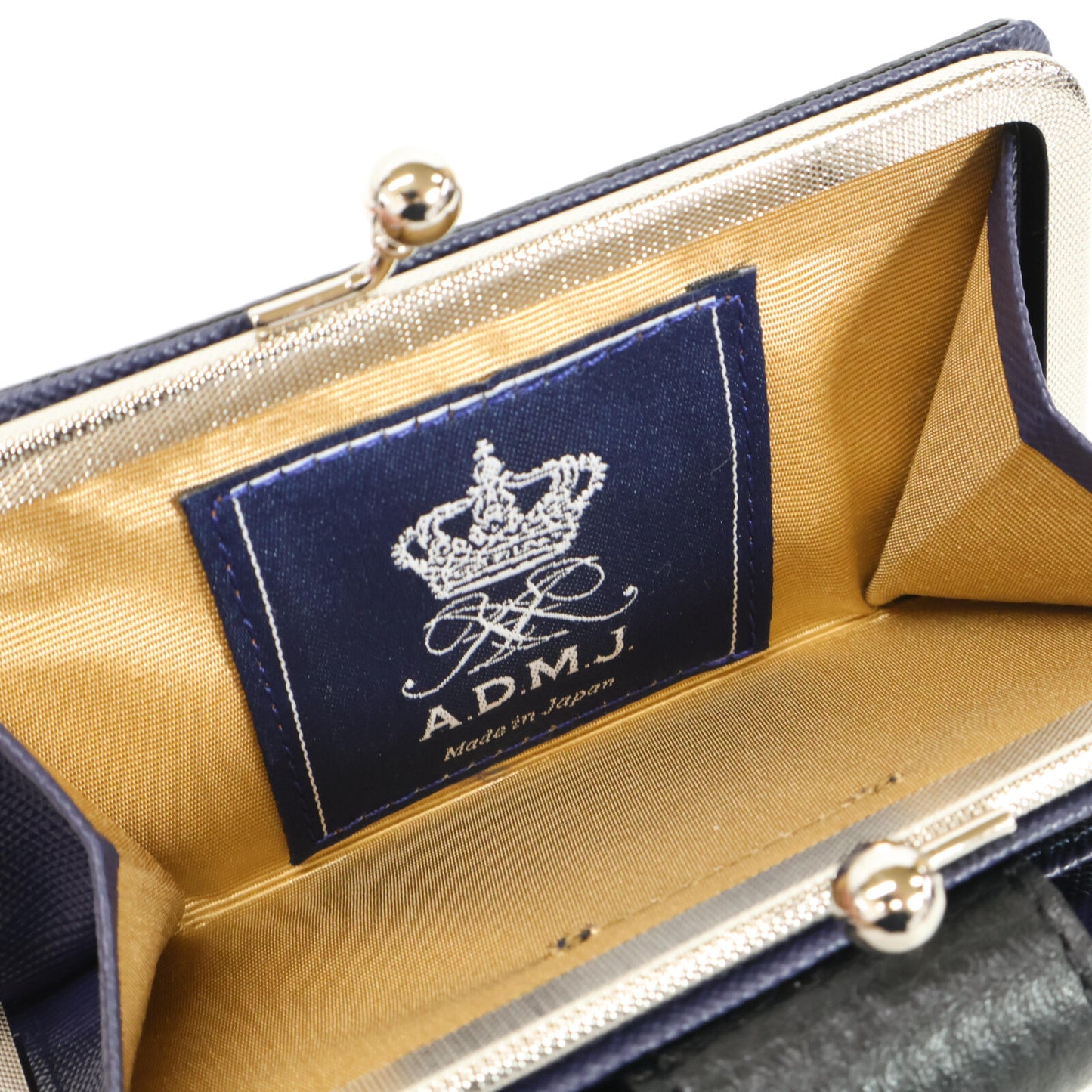 A.D.M.J. Accessoires De Mademoiselle ADMJ 【美品】牛革シュリンク型押し アールデコ がま口 スモールウォレット 二つ折り財布（小銭入れあり）