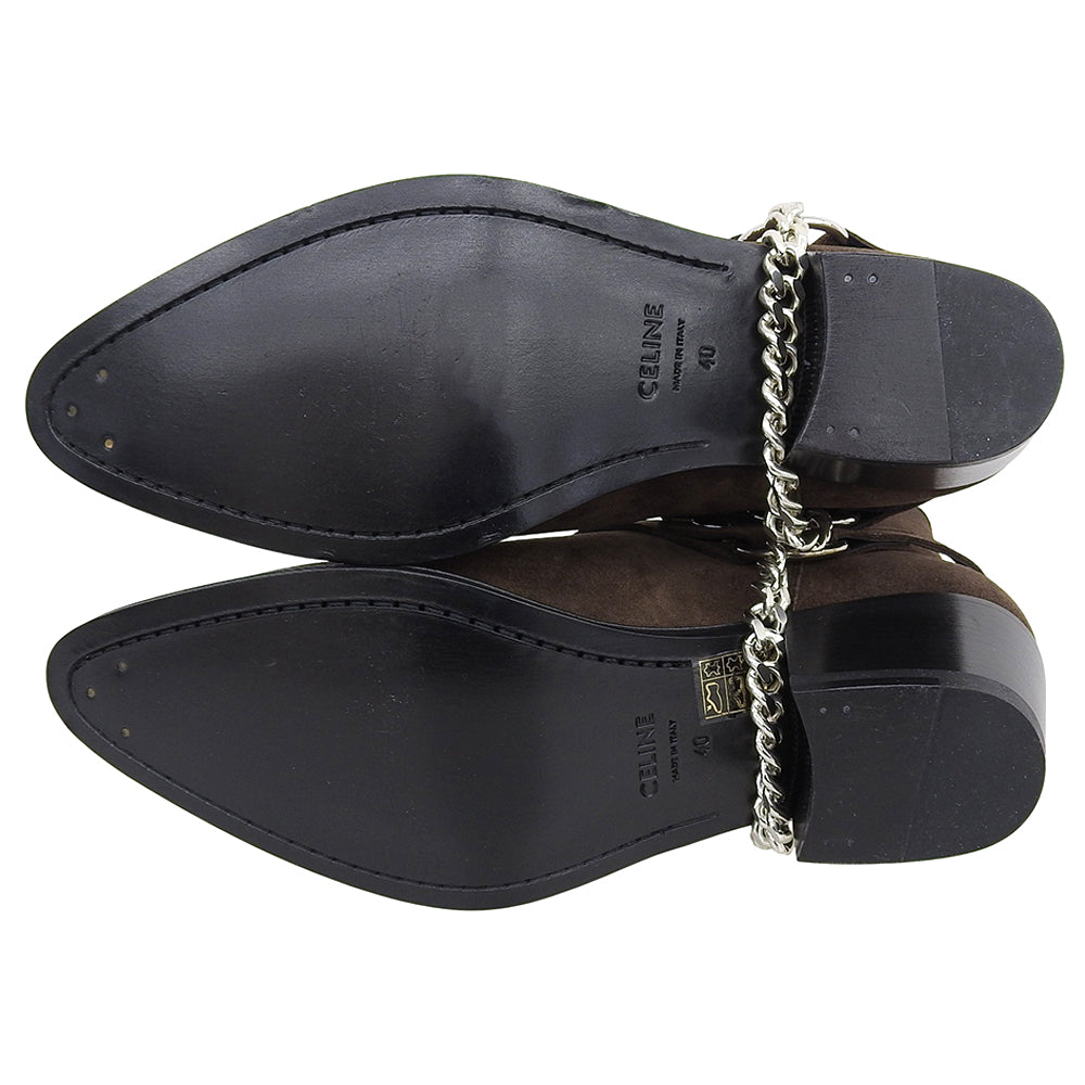 CELINE セリーヌ 未使用 スエード カマルグバイカーチェルシーブーツ シューズ メンズ ダークブラウン 40 シューズ 40