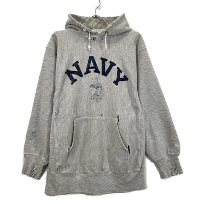 Champion チャンピオン 90's 刺繍ﾀｸﾞ ｸﾞﾚｰ U.S.NAVY ﾘﾊﾞｰｽｳｨｰﾌﾞﾊﾟｰｶｰ トップス XL