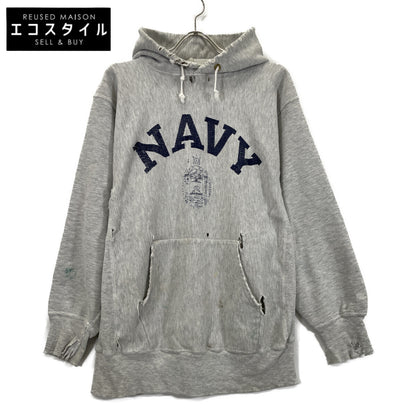 Champion チャンピオン 90's 刺繍ﾀｸﾞ ｸﾞﾚｰ U.S.NAVY ﾘﾊﾞｰｽｳｨｰﾌﾞﾊﾟｰｶｰ トップス XL