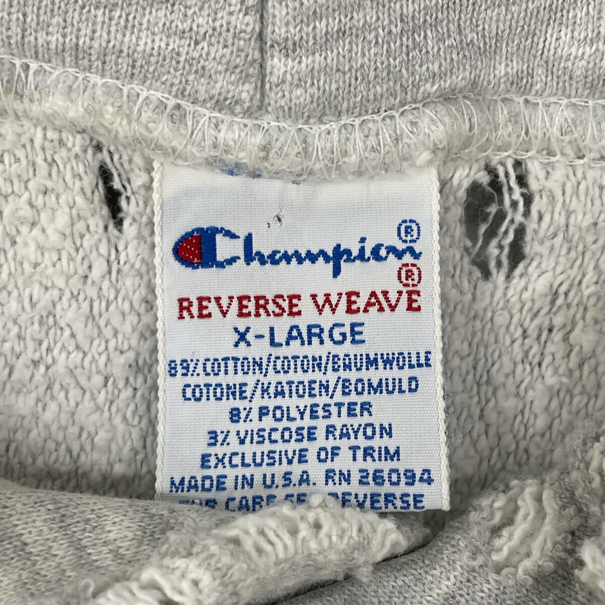 Champion チャンピオン 90's 刺繍ﾀｸﾞ ｸﾞﾚｰ U.S.NAVY ﾘﾊﾞｰｽｳｨｰﾌﾞﾊﾟｰｶｰ トップス XL