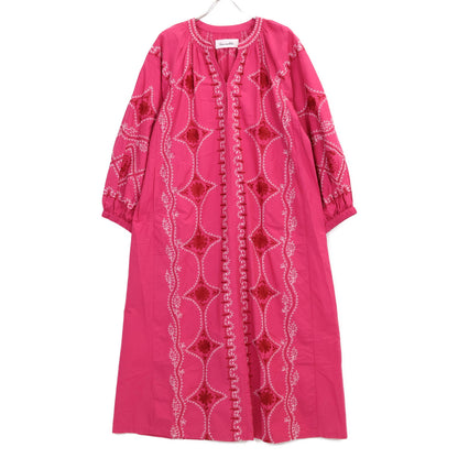 SARA MALLIKA サラ マリカ ﾋﾟﾝｸ Cotton Linen Diamond Aari Embroidery Dress ワンピース Ｓ