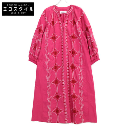 SARA MALLIKA サラ マリカ ﾋﾟﾝｸ Cotton Linen Diamond Aari Embroidery Dress ワンピース Ｓ