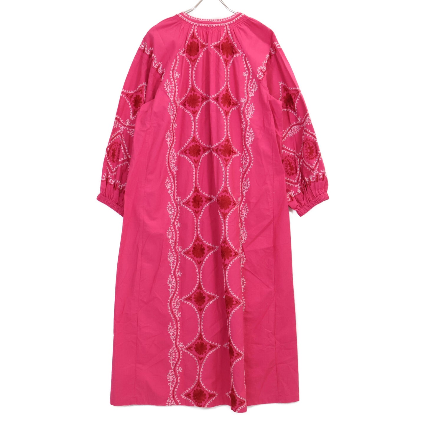 SARA MALLIKA サラ マリカ ﾋﾟﾝｸ Cotton Linen Diamond Aari Embroidery Dress ワンピース Ｓ