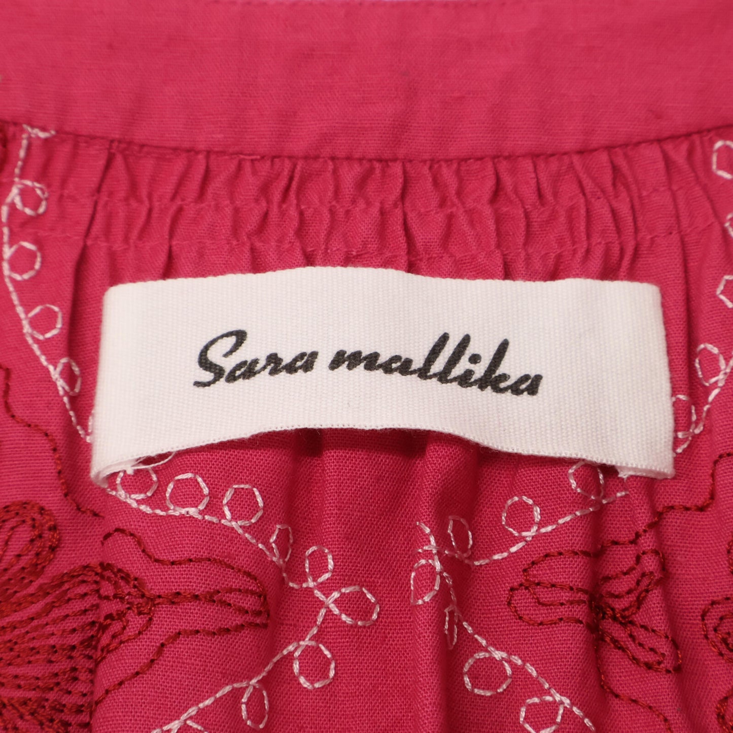 SARA MALLIKA サラ マリカ ﾋﾟﾝｸ Cotton Linen Diamond Aari Embroidery Dress ワンピース Ｓ