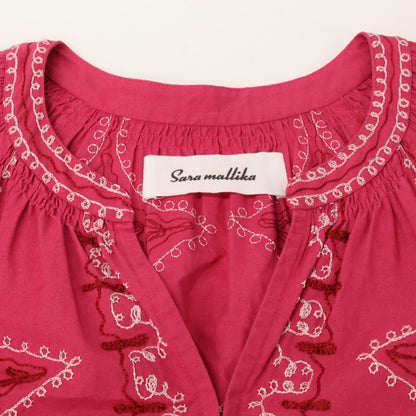 SARA MALLIKA サラ マリカ ﾋﾟﾝｸ Cotton Linen Diamond Aari Embroidery Dress ワンピース Ｓ