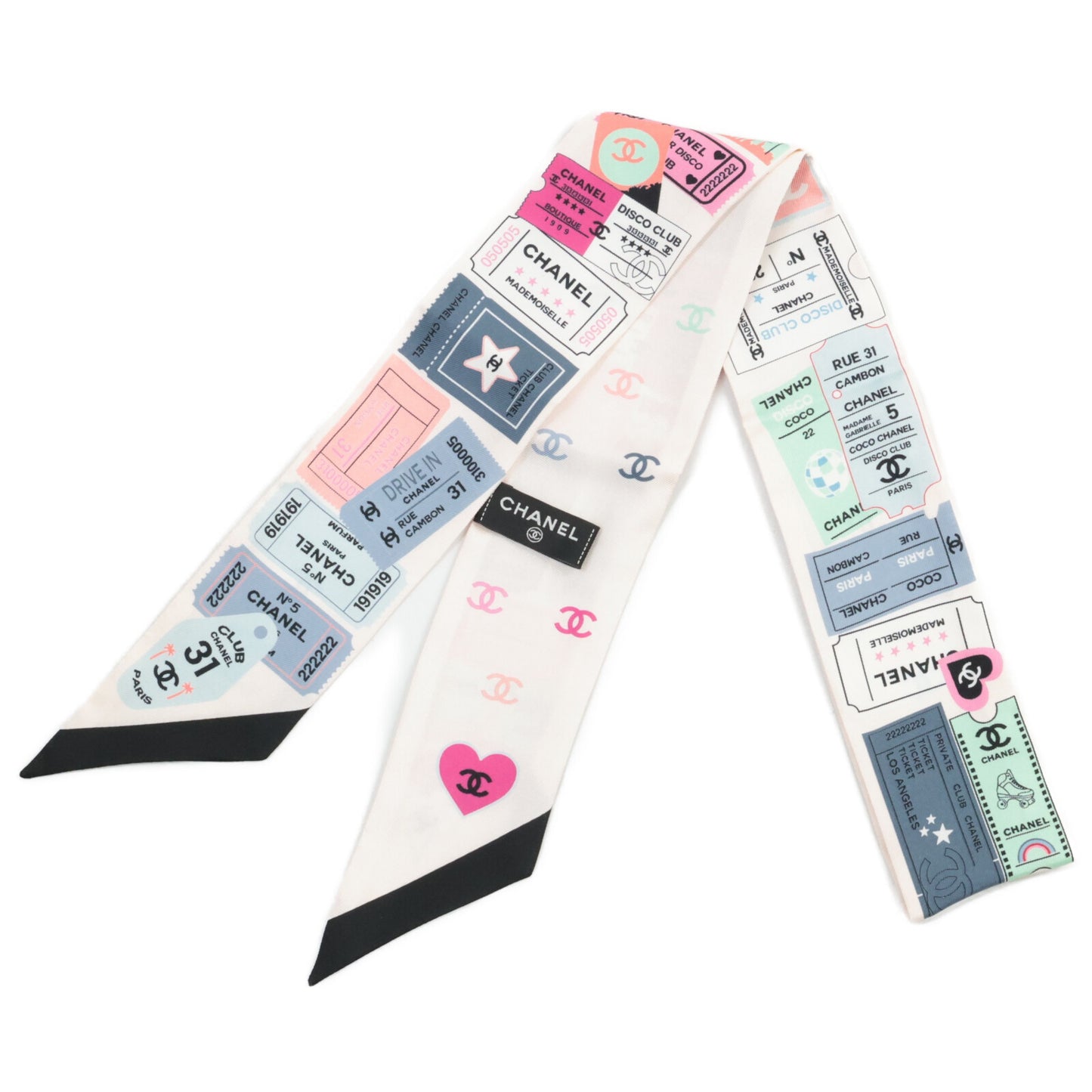 CHANEL シャネル 【新品同様】24C 24年クルーズコレクション ココマーク チケットデザイン シルク ヘアバンド スカーフ
