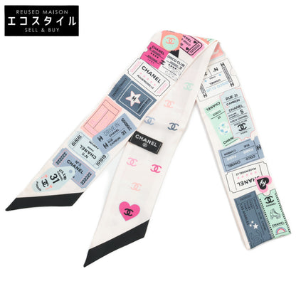 CHANEL シャネル 【新品同様】24C 24年クルーズコレクション ココマーク チケットデザイン シルク ヘアバンド スカーフ