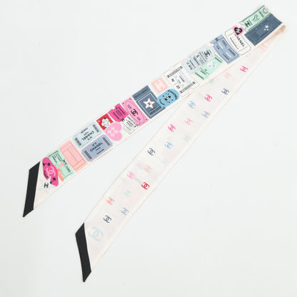 CHANEL シャネル 【新品同様】24C 24年クルーズコレクション ココマーク チケットデザイン シルク ヘアバンド スカーフ