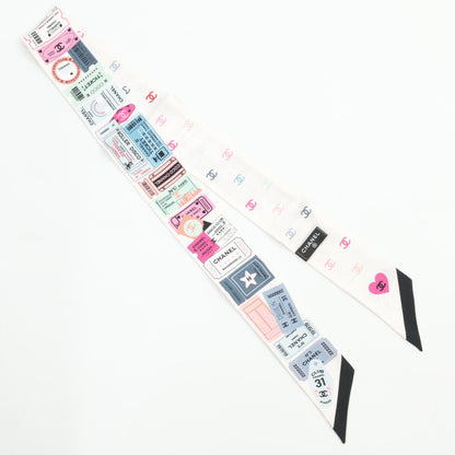 CHANEL シャネル 【新品同様】24C 24年クルーズコレクション ココマーク チケットデザイン シルク ヘアバンド スカーフ