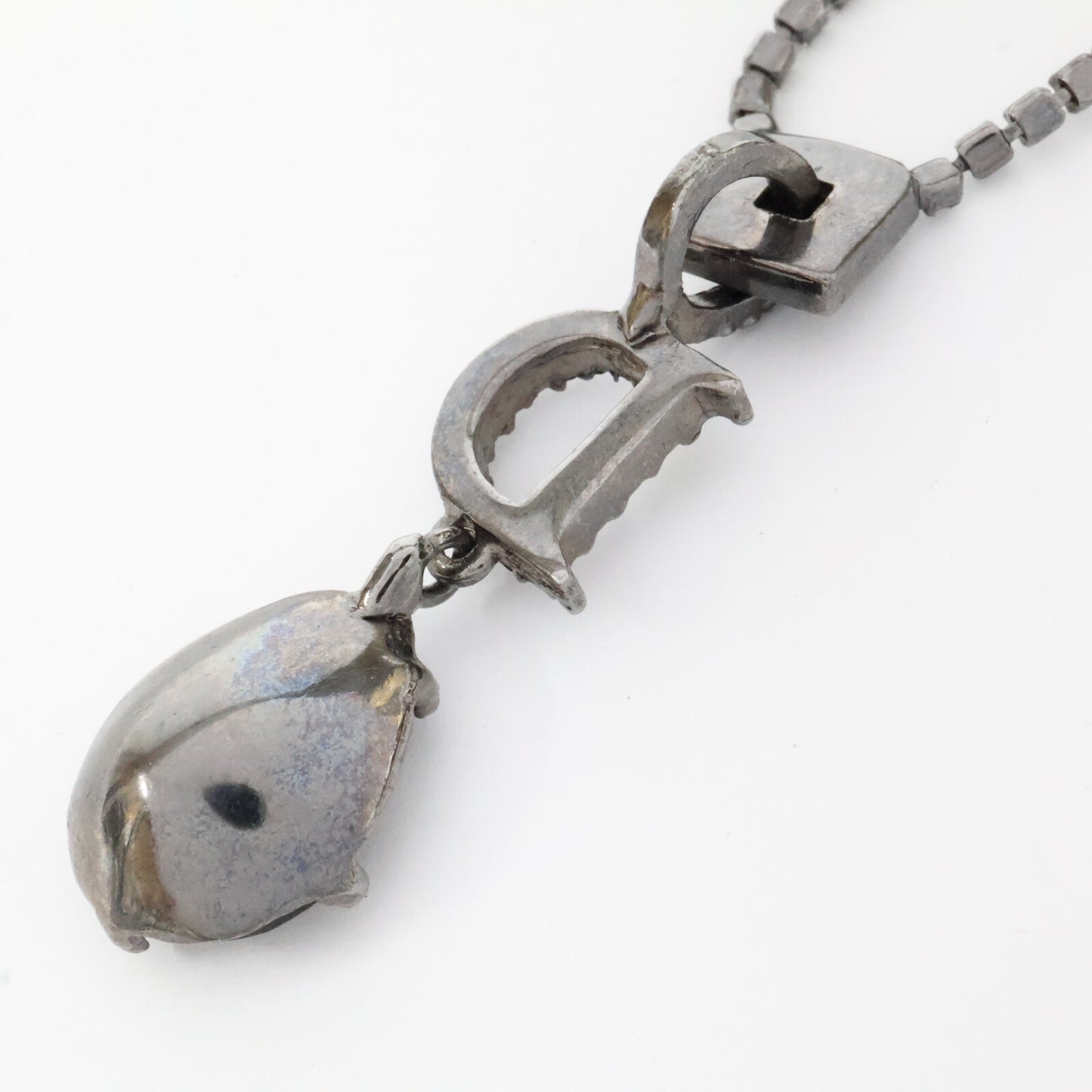 Christian Dior クリスチャンディオール Dモチーフ ティアドロップトップ ラインストーン チェーン ネックレス