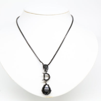 Christian Dior クリスチャンディオール Dモチーフ ティアドロップトップ ラインストーン チェーン ネックレス