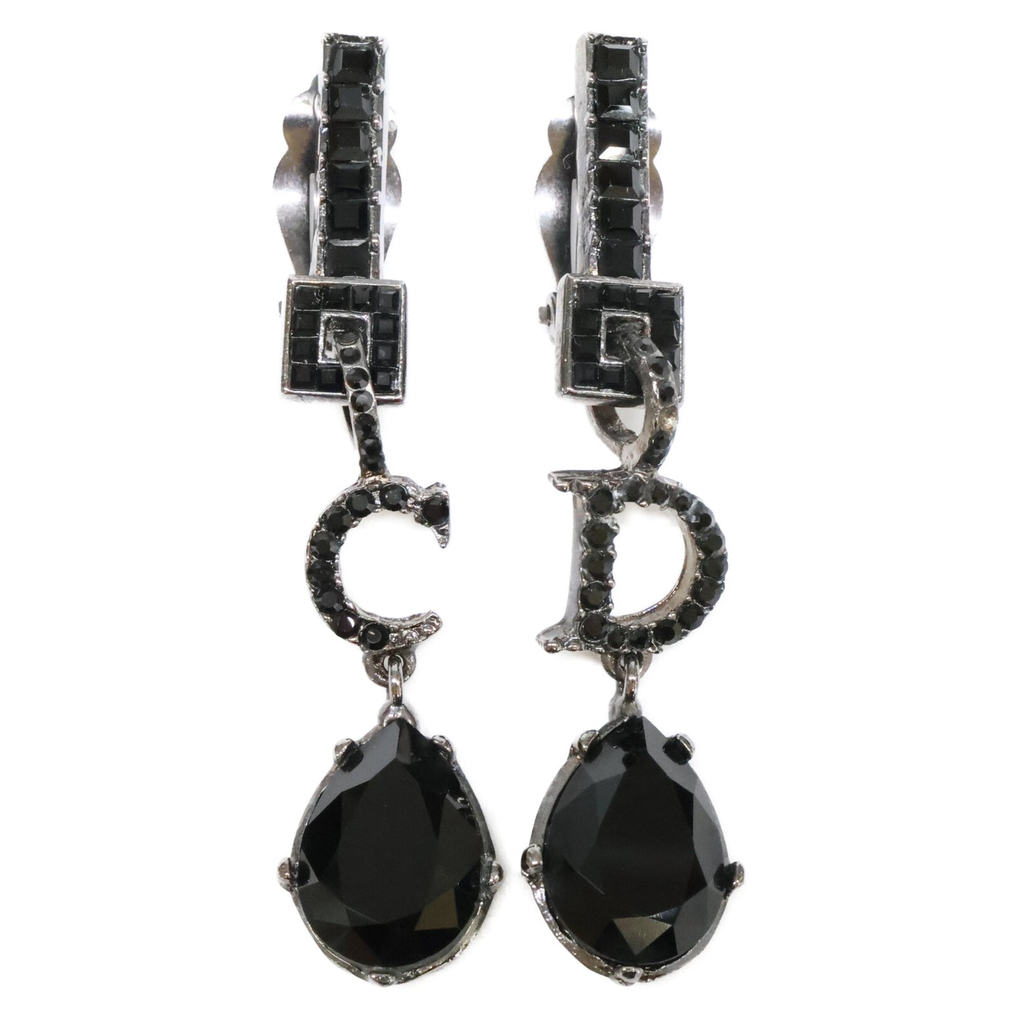 Christian Dior クリスチャンディオール ラインストーン CDモチーフ ティアドロップ イヤリング