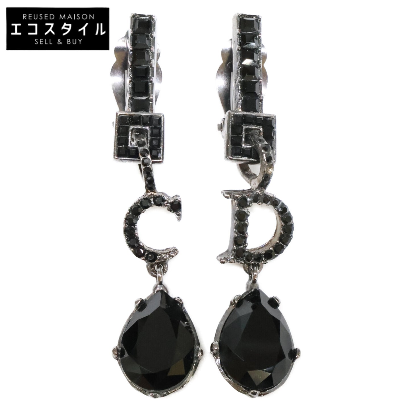 Christian Dior クリスチャンディオール ラインストーン CDモチーフ ティアドロップ イヤリング